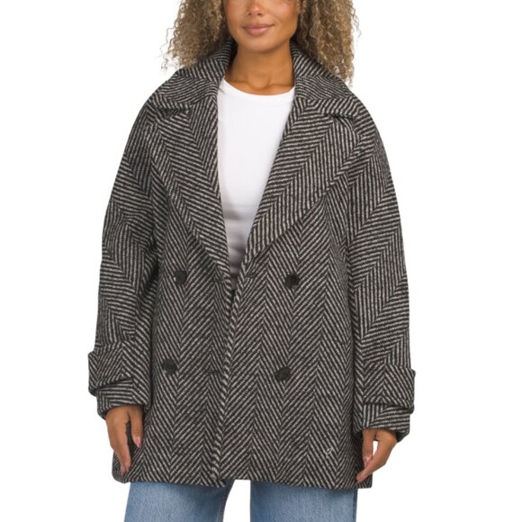 BCBGMAXAZRIA Black/white Short Double Breasted Boyfriend Coat - Picture 1 of 2